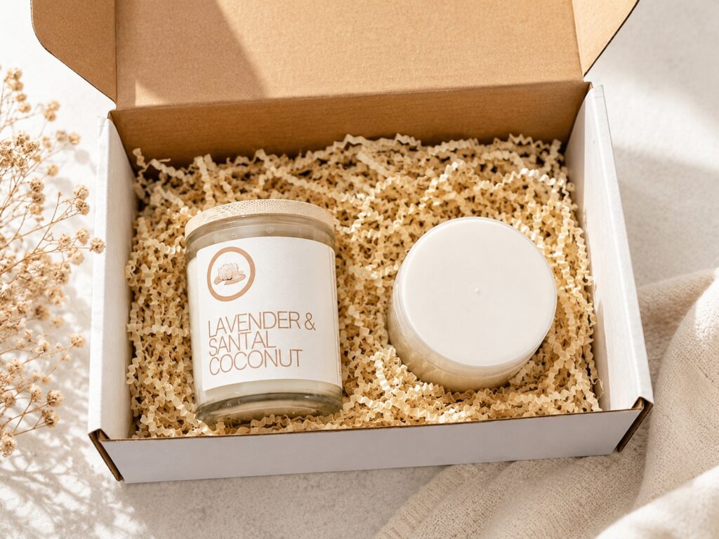 Natural Body Care & Candle Gift Box – Home Spa Gift Set